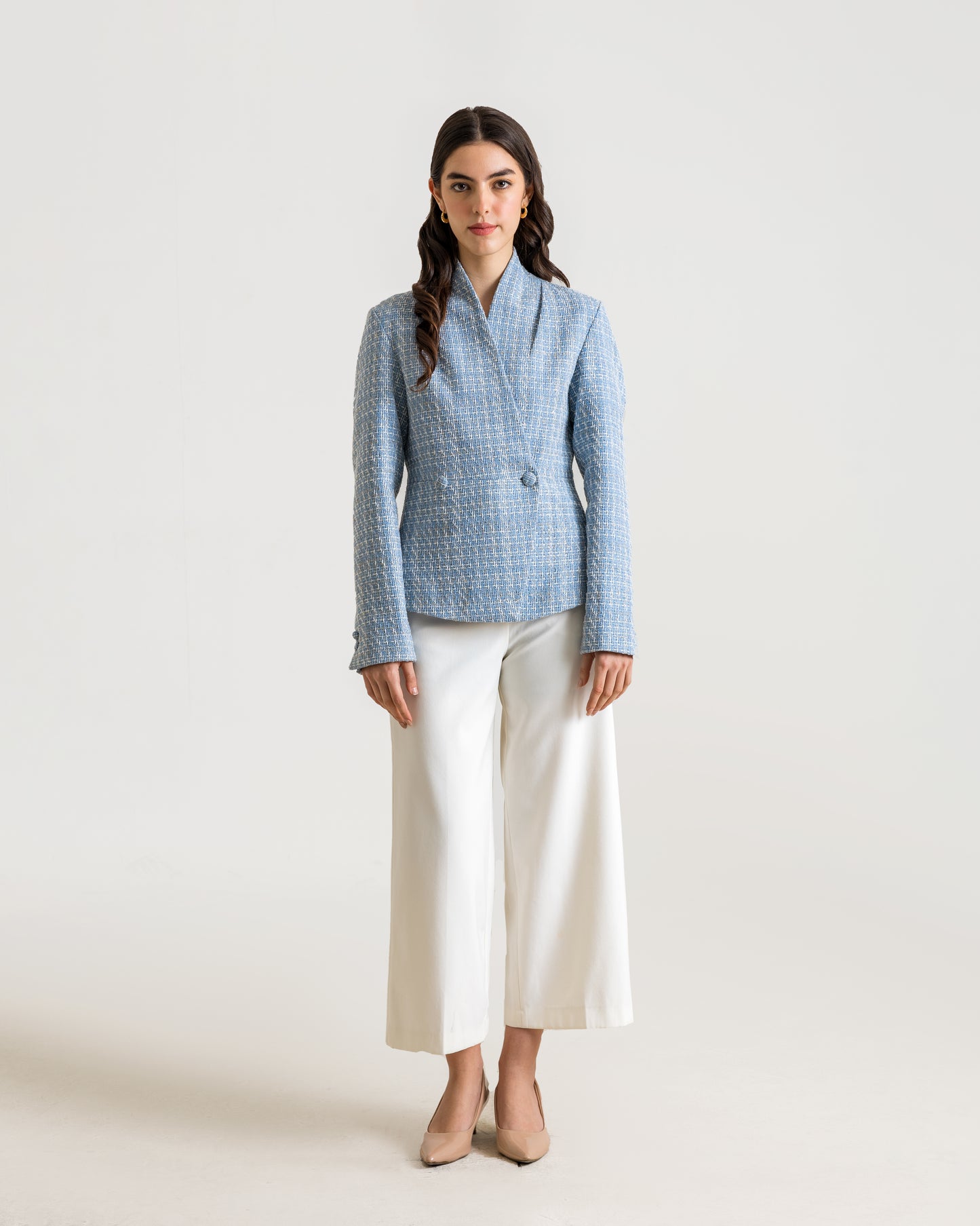 RAINA Tweed Blazer - Light Blue