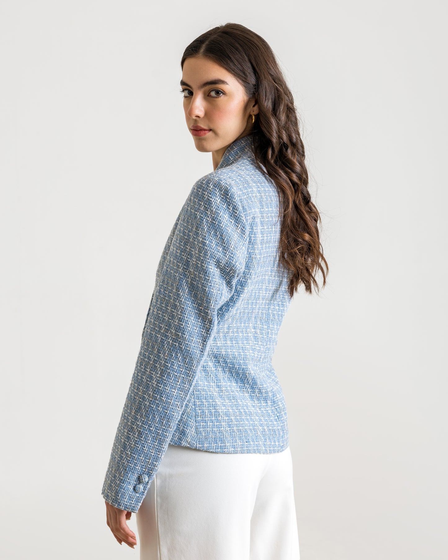 RAINA Tweed Blazer - Light Blue