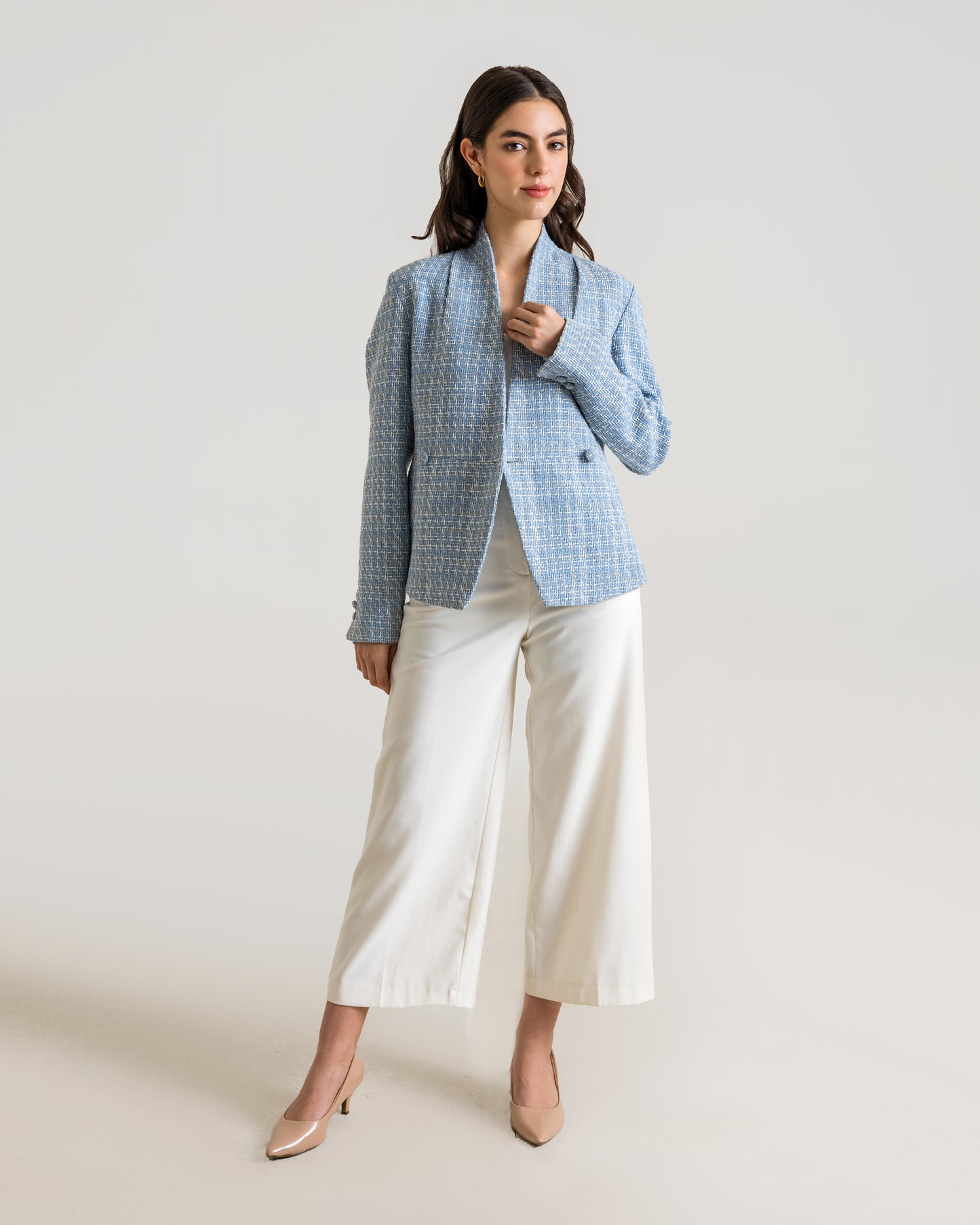 RAINA Tweed Blazer - Light Blue