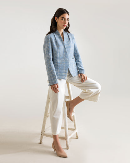 RAINA Tweed Blazer - Light Blue