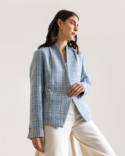 RAINA Tweed Blazer - Light Blue