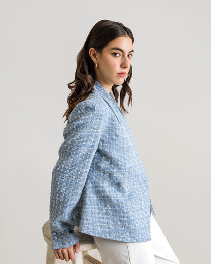 RAINA Tweed Blazer - Light Blue