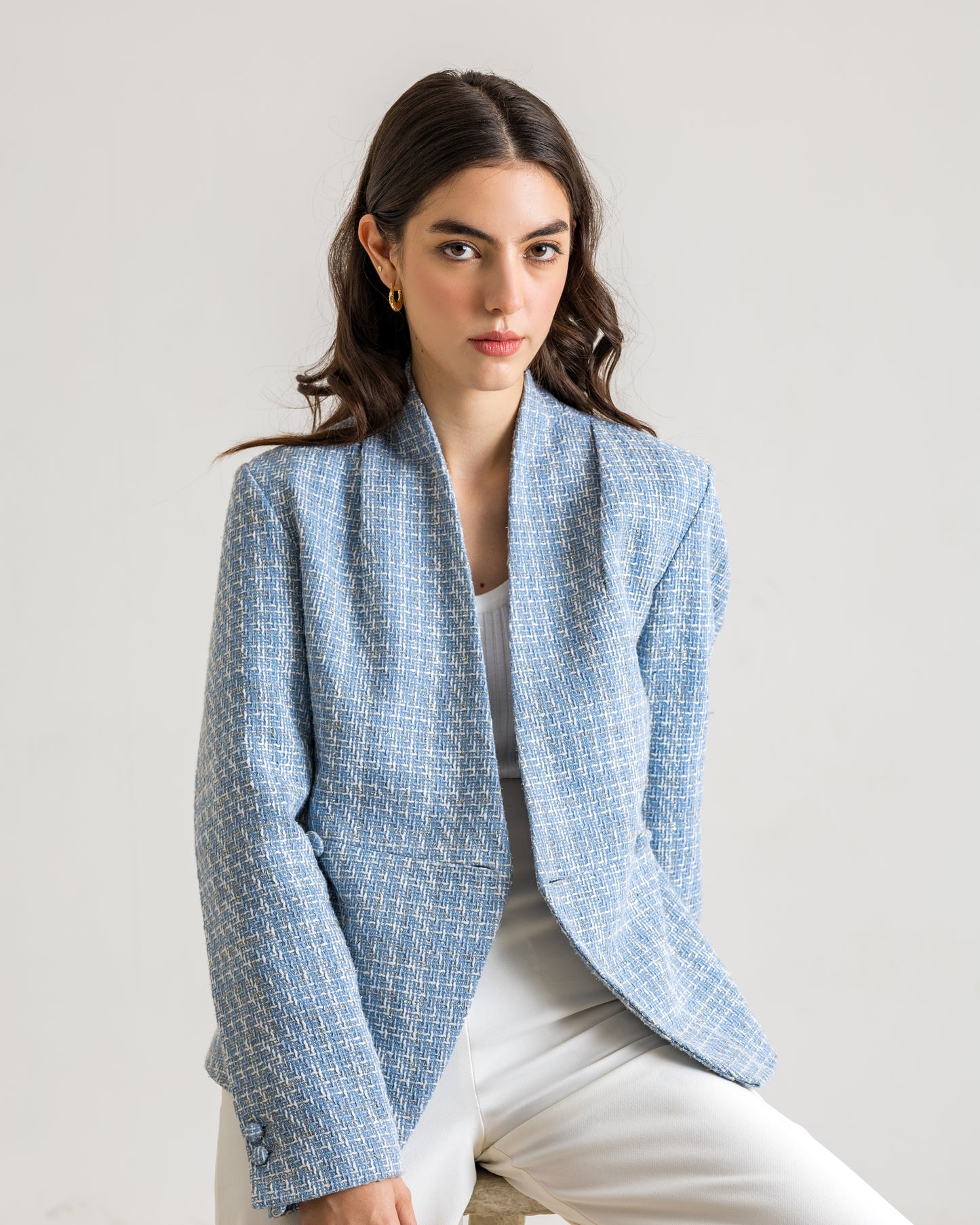 RAINA Tweed Blazer - Light Blue