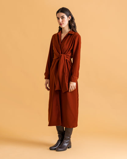 ANIKA Knotted Shirt Dress - Rust