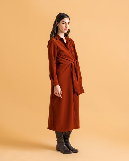 ANIKA Knotted Shirt Dress - Rust