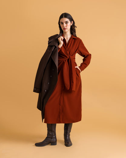 ANIKA Knotted Shirt Dress - Rust