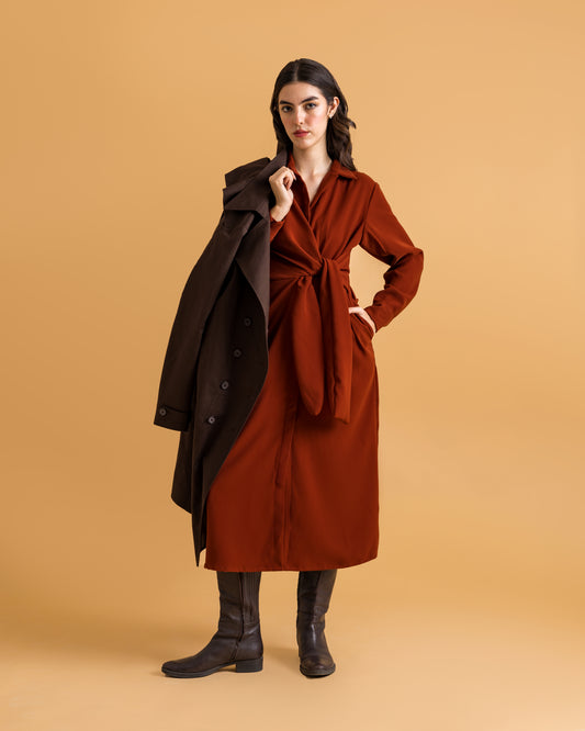 ANIKA Knotted Shirt Dress - Rust