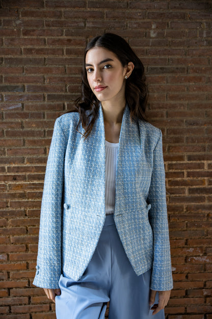 RAINA Tweed Blazer - Light Blue