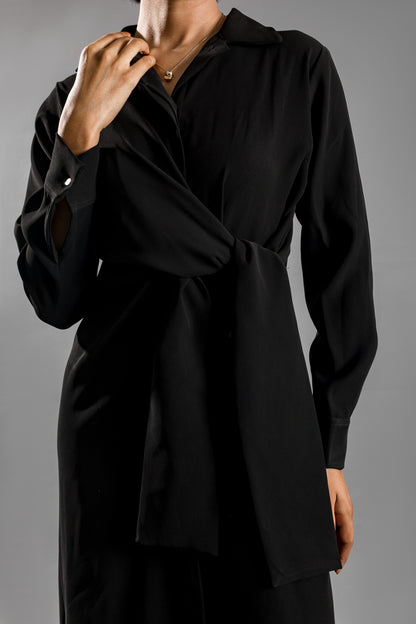 ANIKA Knotted Shirt Dress - Black