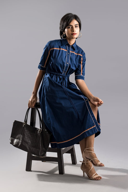 ADIRA Shirt Dress - Navy Blue