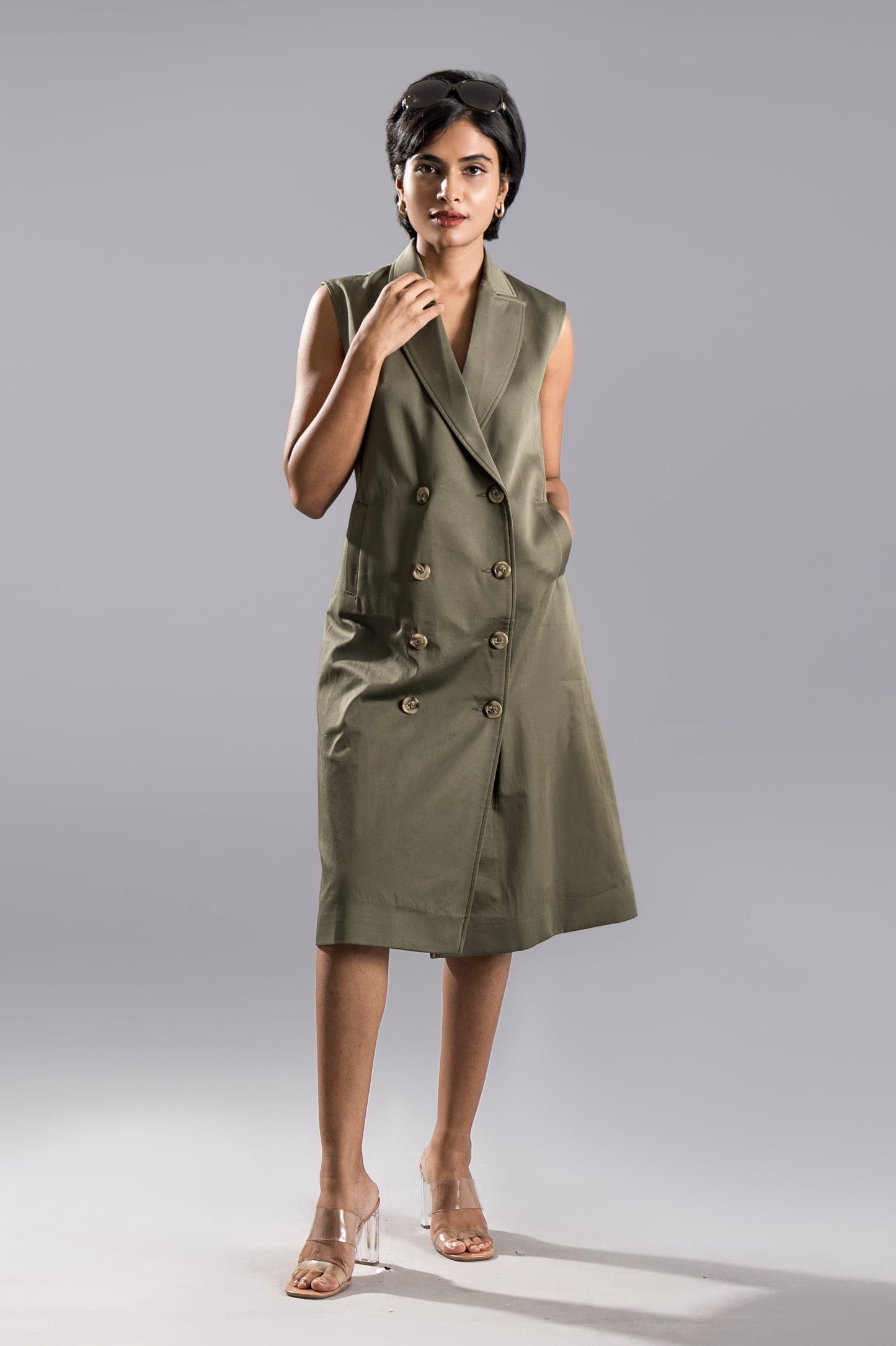 KAIA Trench Dress - Olive