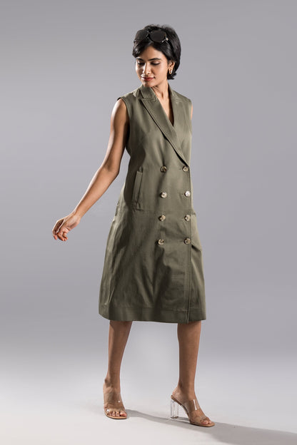 KAIA Trench Dress - Olive